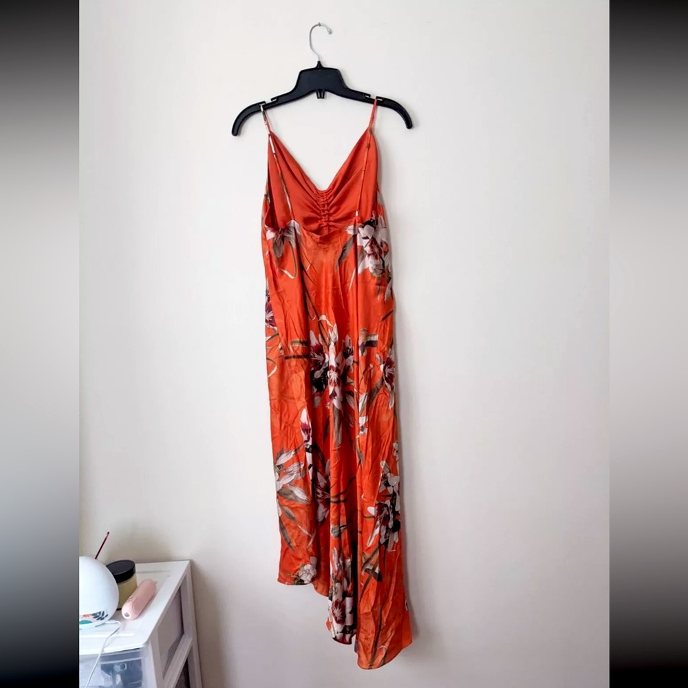 AllSaints Alexia Dorada silk asymmetric midi dress - Picture 3 of 10